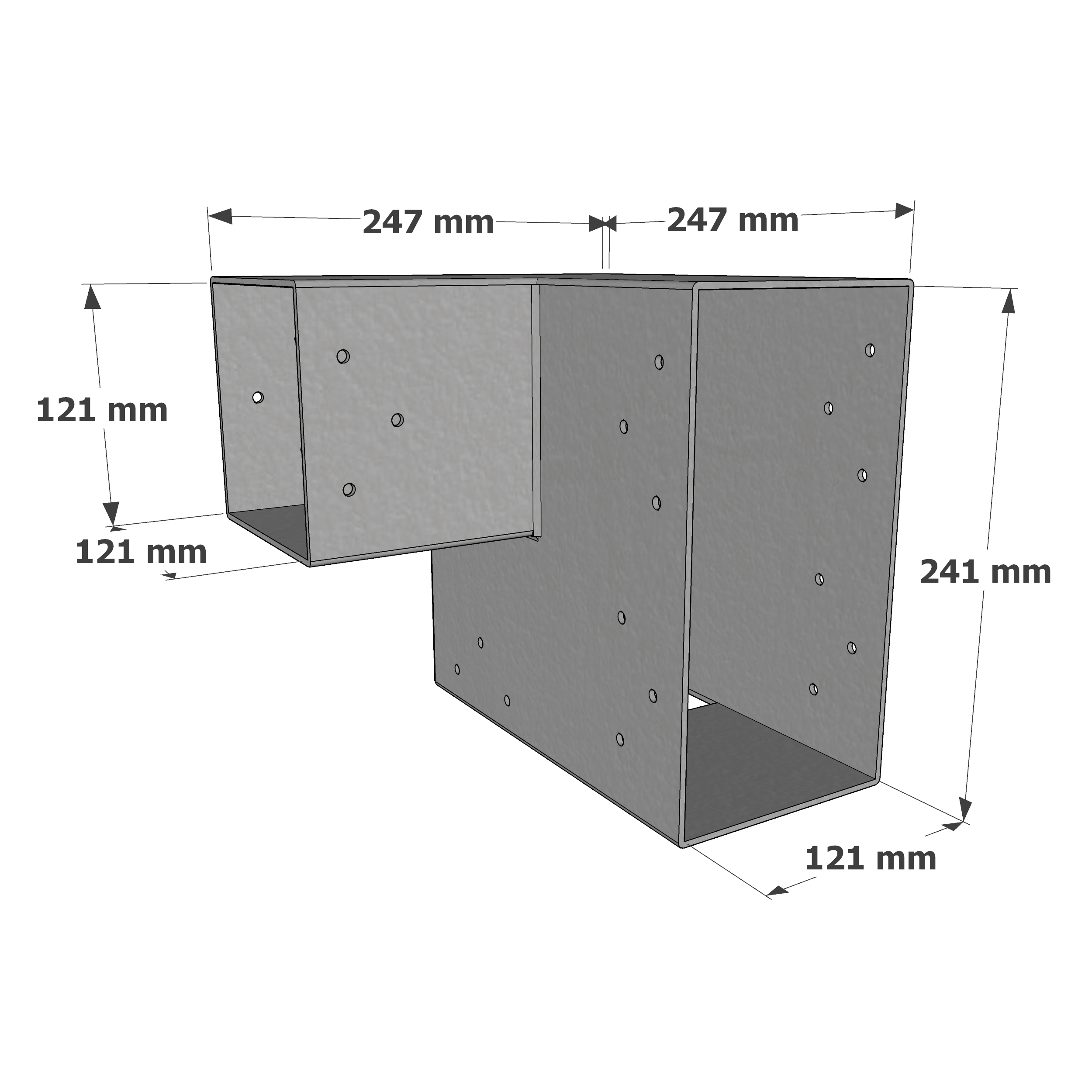 Dimensions du connecteur SUNDIY Gris aluminium RAL 9006 - 240mm à 3 directions en forme de L - Droite