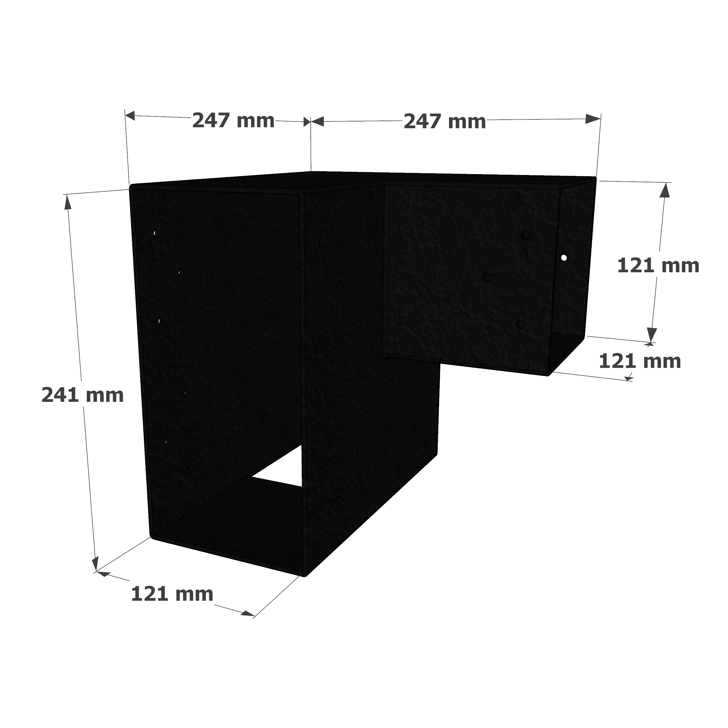 Dimensions du connecteur SUNDIY Noir mat RAL 9005 - 240mm à 3 directions en forme de L - Gauche