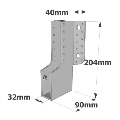 Grands sabots à ailes extérieures, gamme GLE ECONOMIQUE (développé 440mm, largeur 32mm, hauteur 204mm, épaisseur 4mm, profondeur 90mm) - Réf. GLE440/32/4