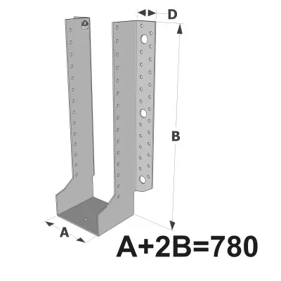 Grands sabots à ailes extérieures, gamme GLE ECONOMIQUE (développé 780mm, épaisseur 2.5mm, profondeur 90mm) - Réf. GLE780/2.5X-AL