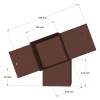 Dimensions du connecteur SUNDIY pente 20° Corten RAL 8011 - 120mm à 4 directions - Forme T2