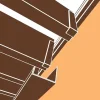 Représentation en 3D : chéneau marron sablé RAL 8011 sous les lames et mécanisme SUNDIY en aluminium