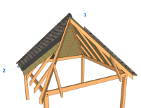 Préau NANTE en pavillon avec couverture en bardeau d’asphalte - vue éclatée