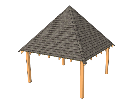 Préau NANTE en pavillon avec toiture en bardeau d’asphalte